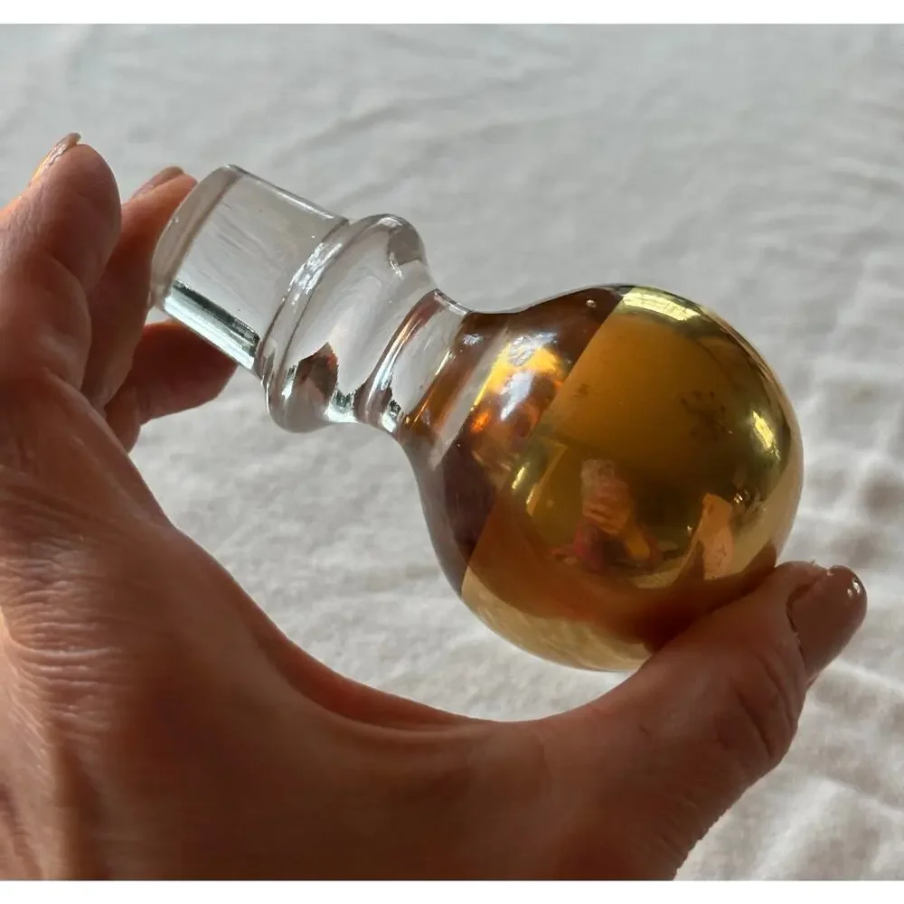 Vintage Ball Art Glass Decanter Stopper gold plated Mid-Century Modern